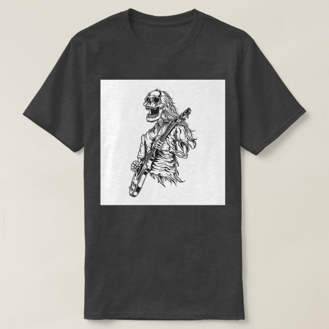 Illustration av skelett som spelar gitarr t shirt (Design framsida)