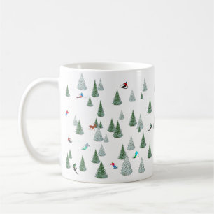 Illustration av skidåkare i utförsskidåkning kaffemugg