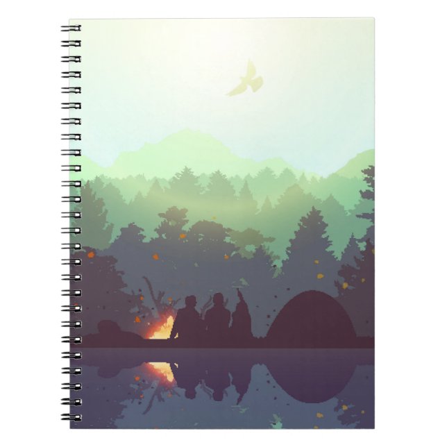 Illustration av skogsområden i Camping Äventyr Anteckningsbok (Framsidan)