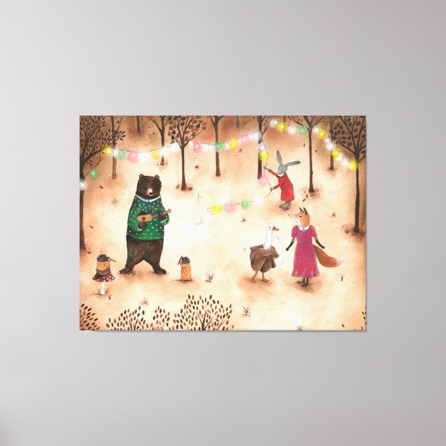 Illustration av skogsträdsdjur Party Canvastryck (Framsida)