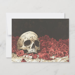 Illustration av Skull och Röd ros Vykort