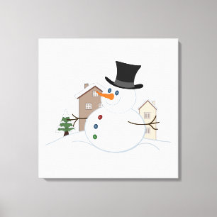 Illustration av Snögubbe vid jul i Lycklig Canvastryck