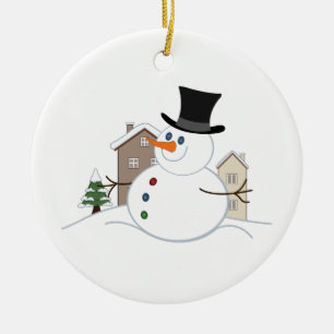 Illustration av Snögubbe vid jul i Lycklig Julgransprydnad Keramik