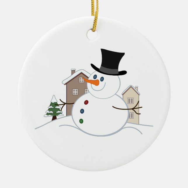 Illustration av Snögubbe vid jul i Lycklig Julgransprydnad Keramik (Framsidan)