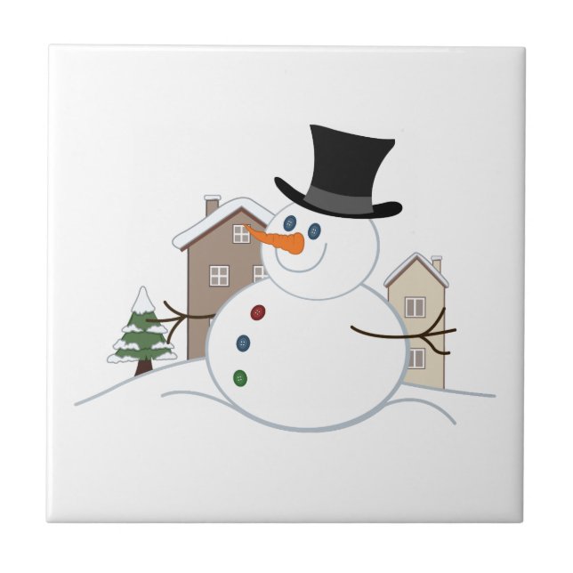 Illustration av Snögubbe vid jul i Lycklig Kakelplatta (Framsidan)
