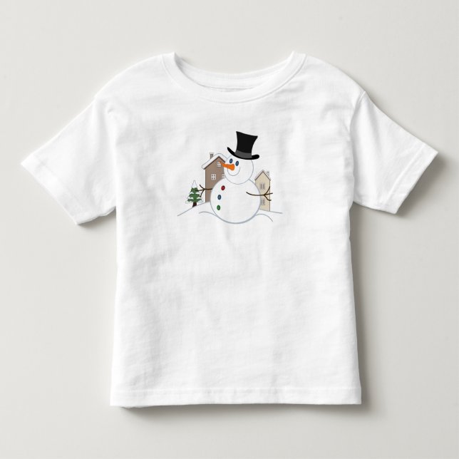 Illustration av Snögubbe vid jul i Lycklig T Shirt (Framsida)