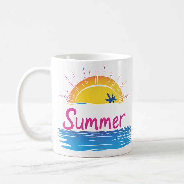Illustration av solnedgång, sommarklocka kaffemugg (Vänster)