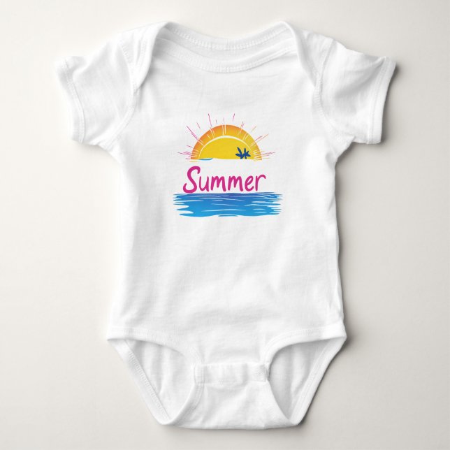 Illustration av solnedgång, sommarklocka t shirt (Framsida)