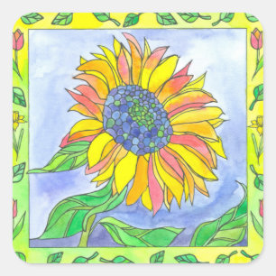 Illustration av solrossolrosolyp Vattenfärgsblommo Fyrkantigt Klistermärke