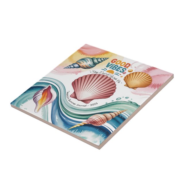 Illustration av sommarvibes Retro Beach Kakelplatta (Sidan)