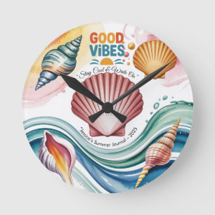 Illustration av sommarvibes Retro Beach Rund Klocka