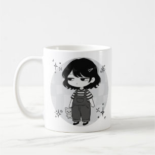 Illustration av söt chibi-flicka med Over It-estet Kaffemugg