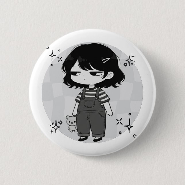 Illustration av söt chibi-tjej med överdriven este knapp (Framsida)