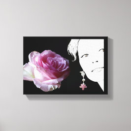 illustration av söt rosa ros flicka ansikte mode canvastryck