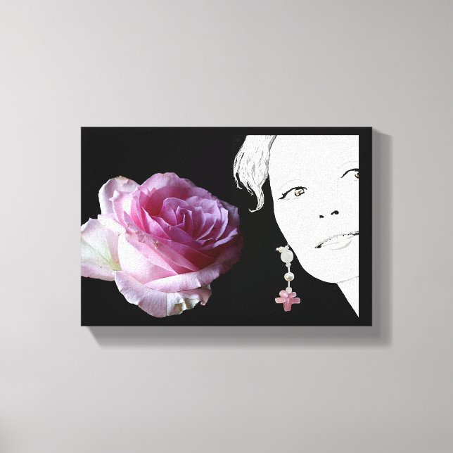 illustration av söt rosa ros flicka ansikte mode canvastryck (Framsida)
