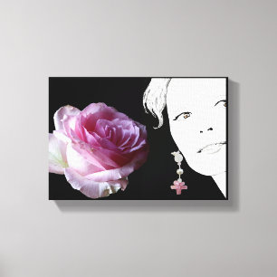 illustration av söt rosa ros flicka ansikte mode canvastryck