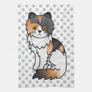 Illustration av söt seriefigur av kalikot katt av kökshandduk