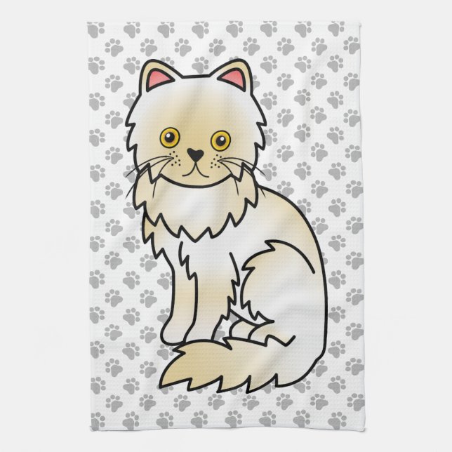 Illustration av söt seriekat i krämfärgad persisk  kökshandduk (Vertikal)