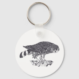 Illustration av Sparrow Hawk på knappens Nyckelrin Nyckelring