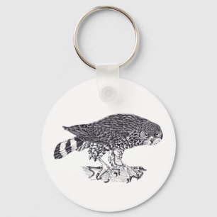 Illustration av Sparrow Hawk på knappens Nyckelrin Nyckelring