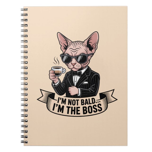 Illustration av Sphynx-katt och kaffe som chef Anteckningsbok (Framsidan)