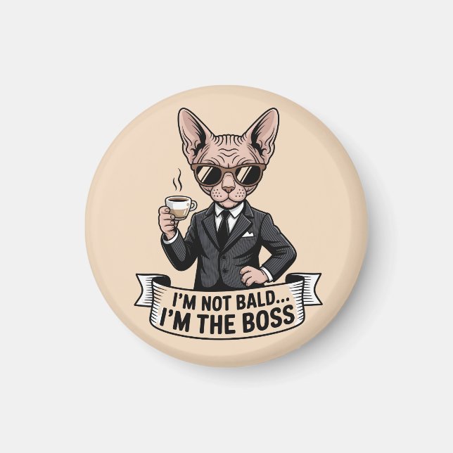 Illustration av Sphynx-katt som boss och kaffe Magnet (Framsidan)