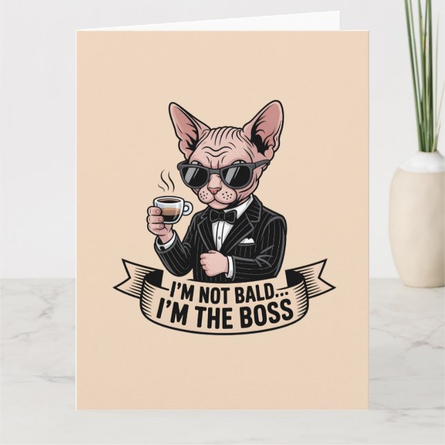Illustration av Sphynx-katt som kaffeboss Kort (Framsida)