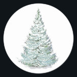 Illustration av Spruce Träd som täckts av snö Runt Klistermärke<br><div class="desc">Spruce träd som täcks av snö. Vinterfestiv motiv.</div>