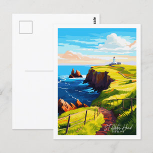 illustration av St. Abbs Head Scotland vintage res Vykort