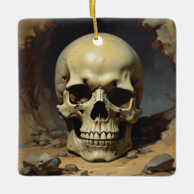 Illustration av Stil-målning för Skull Oljemålning Julgransprydnad Keramik (Framsida)