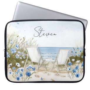 illustration av strandscen pastell färg med namn laptop fodral