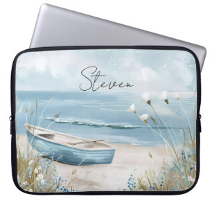 illustration av strandscen pastell färg med namn laptop fodral