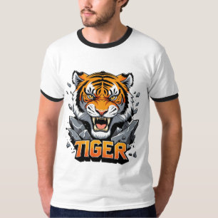 Illustration av strimlade tiger-huvuden - Fet Teck T Shirt
