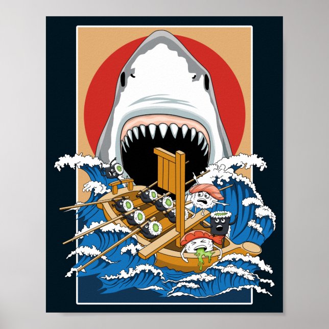 Illustration av sushi-Shark Attack Poster (Framsidan)