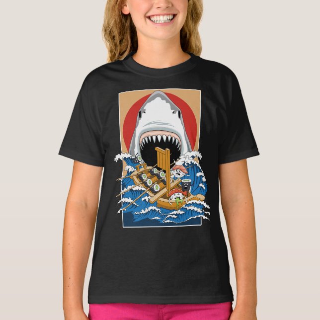 Illustration av sushi-Shark Attack T Shirt (Framsida)