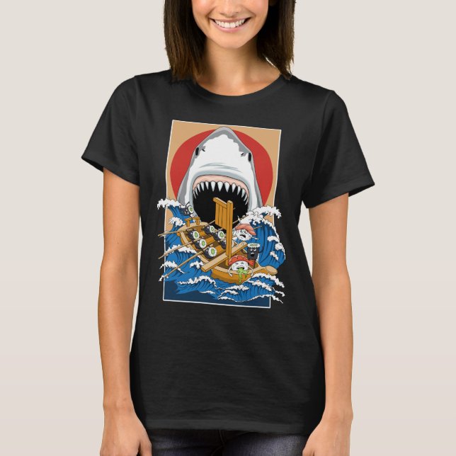 Illustration av sushi-Shark Attack T Shirt (Framsida)