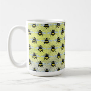 Illustration av svärm av honungs humlor kaffemugg