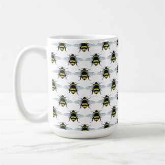 Illustration av svärmande humlor kaffemugg