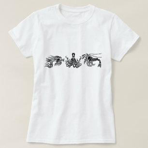Illustration av svart bläckfisk och fisk t-shirt