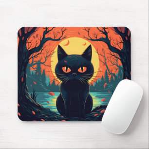 Illustration av svart katt-grafik Spooky Halloween Musmatta