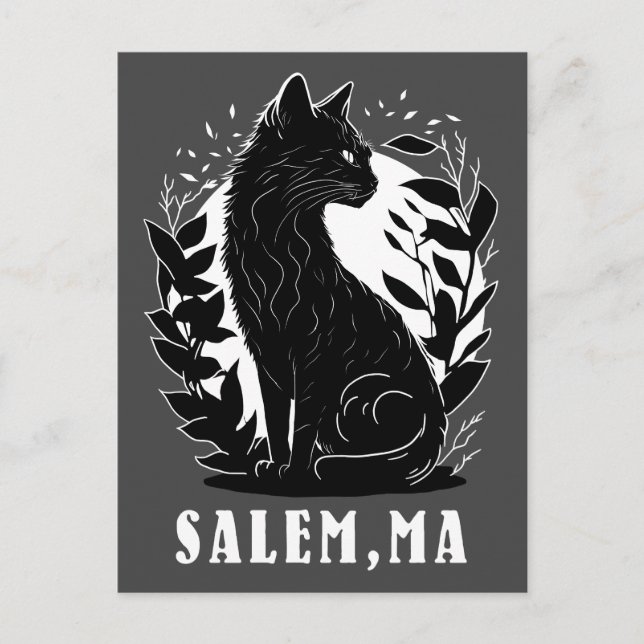 Illustration av svart katt | Salem Vykort (Framsida)