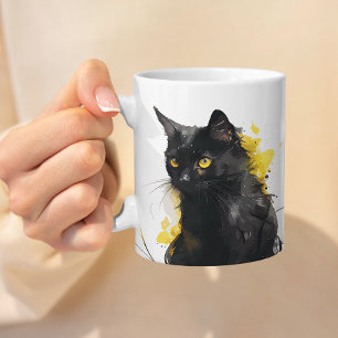 Illustration av svart konstgjord vattenfärg i katt kaffemugg