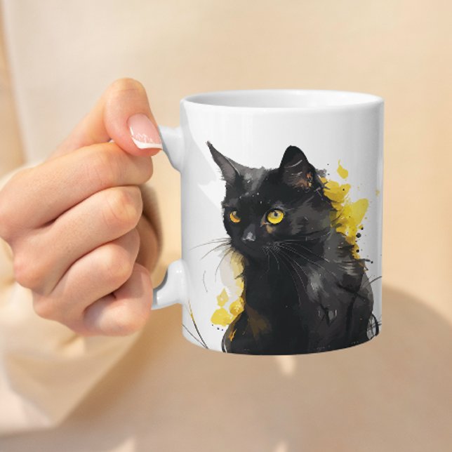 Illustration av svart konstgjord vattenfärg i katt kaffemugg (Skapare uppladdad)