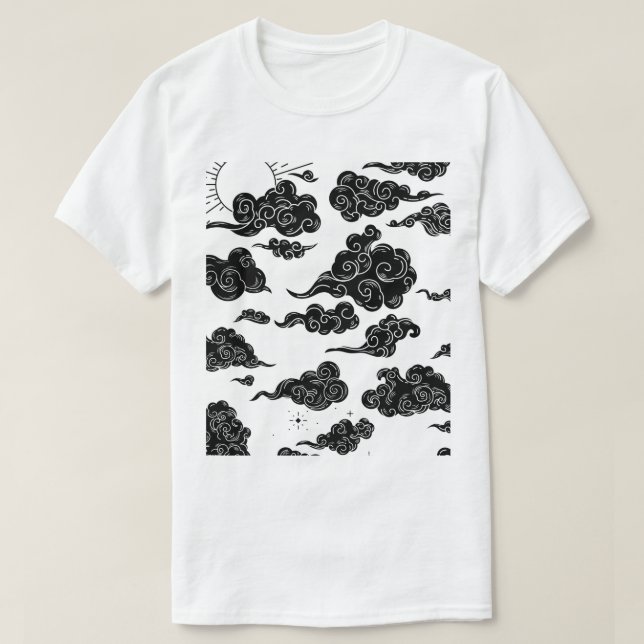 Illustration av svarta moln Vita Himmel T Shirt (Design framsida)