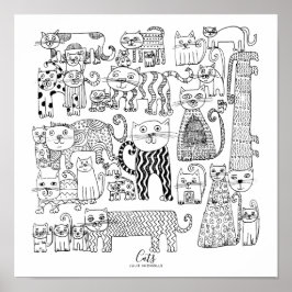 Illustration av svarta och vita katter poster