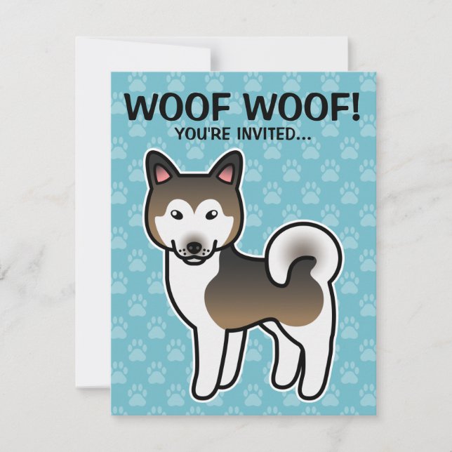 Illustration av svartbrun och vit Alaskan Malamute Inbjudningar (Framsida)