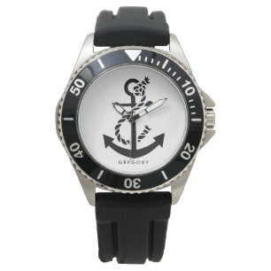 Illustration av Svartvitt Nautical Boat Anchor Armbandsur