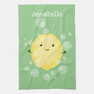illustration av tecknad av färskbubblor för citron kökshandduk