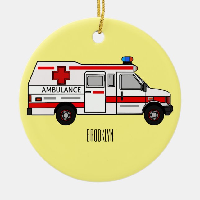 illustration av tecknaden Ambulance Julgransprydnad Keramik (Framsidan)