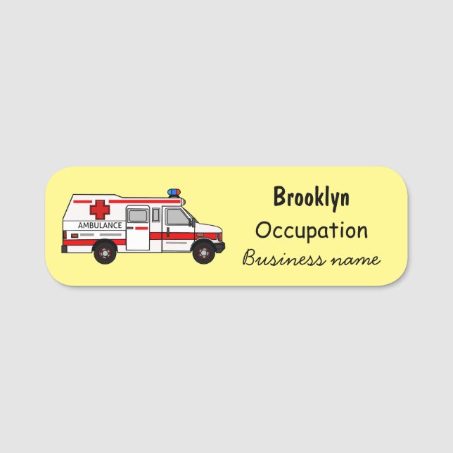 illustration av tecknaden Ambulance Namnbricka (Framsida)